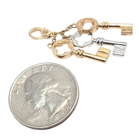 Rare! Louis Vuitton LV 18k Tri Color Gold Enamel Heart Three Keys Charm Pendant - Picture 3 of 8